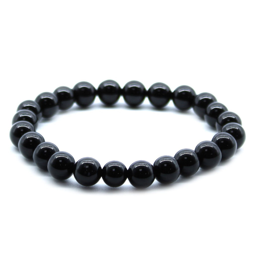 Black Agate Beaded Bracelet — 8mm