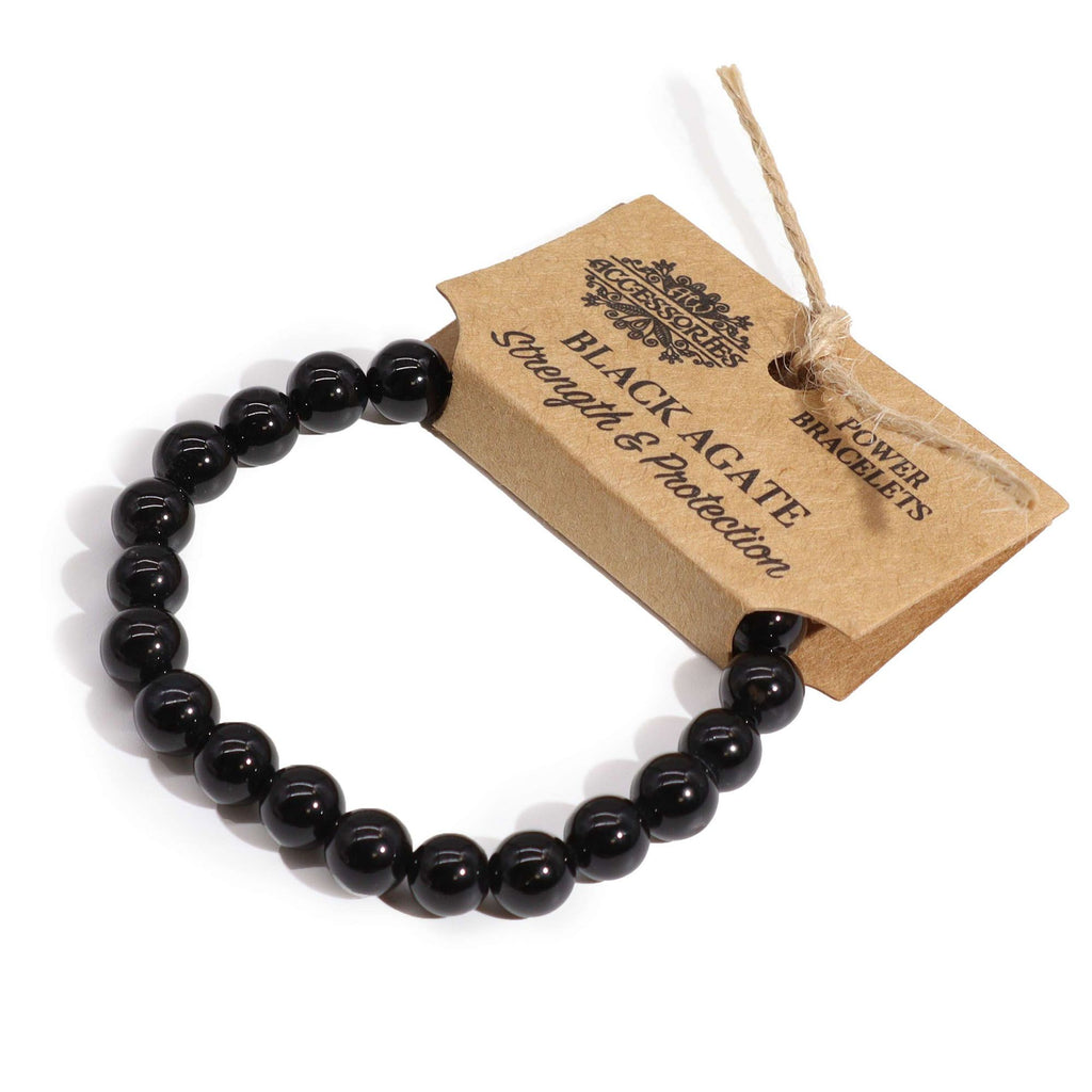 Black Agate Beaded Bracelet — 8mm