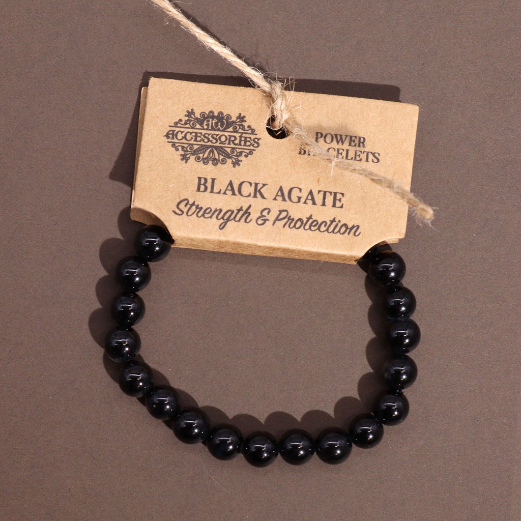 Black Agate Beaded Bracelet — 8mm