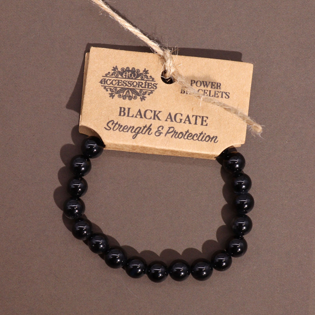 Black Agate Beaded Bracelet — 8mm