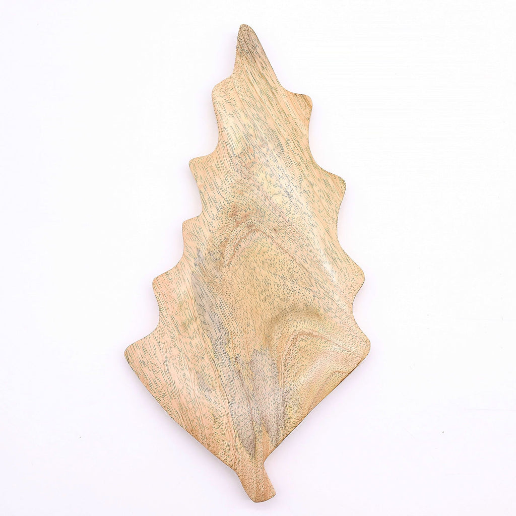 Green Leaf-Shaped Wooden Trinket Bowl