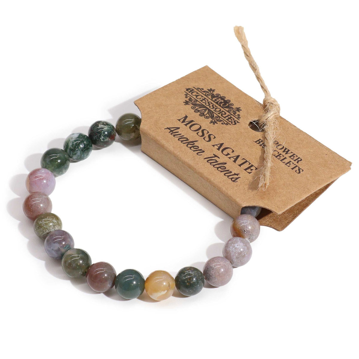 Moss Agate Beaded Bracelet — 8mm