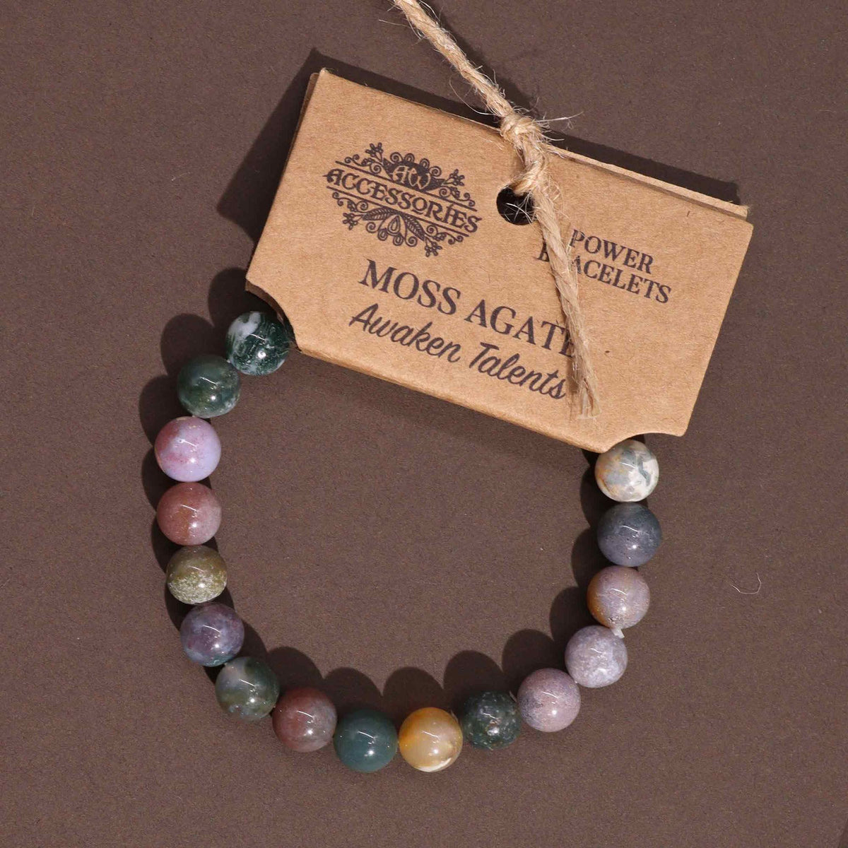 Moss Agate Beaded Bracelet — 8mm