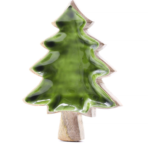 Green Tree-Shaped Wooden Trinket Bowl
